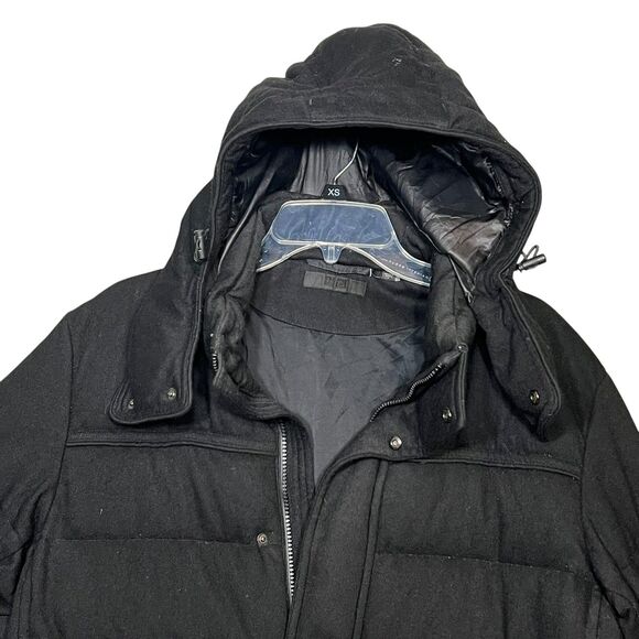 Uniqlo Down Puffer Jacket Womens Small Black Wool Blend Hooded Winter Coat Warm - Picture 9 of 13